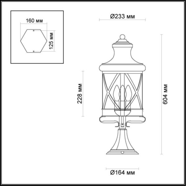 14cdf4f453a97a6391e56f7444348159 4045/3B NATURE ODL18 701 черный/зол.патина Уличный светильник на столб IP44 E14 3*60W 220V SATION