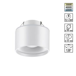 1860f2cf45fa3b8d389808e2dddc6d57 358961 SPOT NT22 447 белый Светильник встраиваемый с переключ. цв. температуры IP20 LED 3000К4000К6000К 12W вниз + 3W вверх 110-265V GIRO
