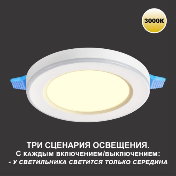 2a0cb61e8fe6653a523f725ad8a0481d 359018 SPOT NT23 499 белый Светильник встраиваемый светодиодный (три сценария работы) IP20 LED 3000К 6W+3W 100-265V 630Лм SPAN