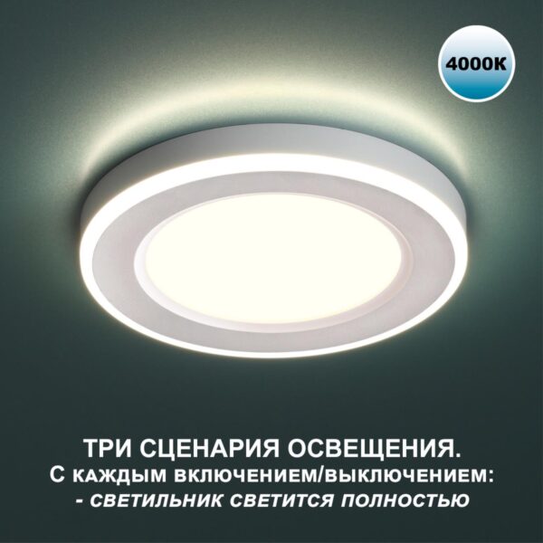 3a49c4eda7a049bedb9076022683f828 359012 SPOT NT23 498 белый Светильник встраиваемый светодиодный (три сценария работы) IP20 LED 4000К 6W+3W 100-265V 630Лм SPAN