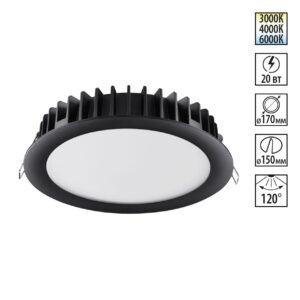 92fb5af619c0b08763ba7d62582b8eb7 358954 SPOT NT22 444 черный Встраиваемый светодиодный светильник с переключателем цветовой температуры IP20 LED 3000К4000К6000К 20W 220V LANTE