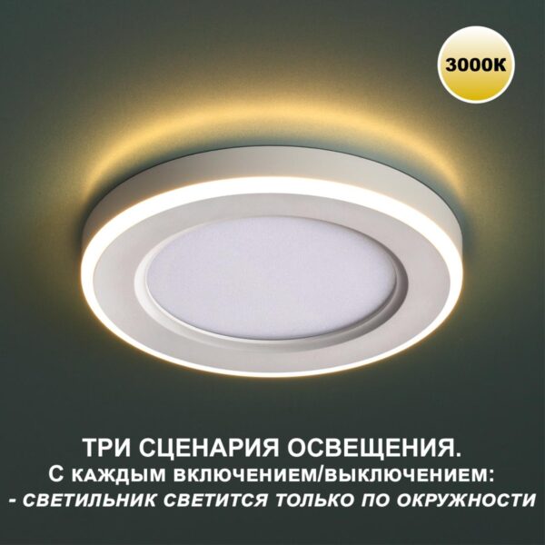 bee04235ff85178f4f0609c2fdd1dd62 359018 SPOT NT23 499 белый Светильник встраиваемый светодиодный (три сценария работы) IP20 LED 3000К 6W+3W 100-265V 630Лм SPAN