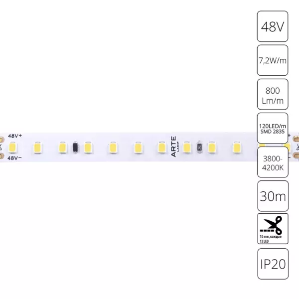 Светодиодная лента 48V 7,2W/m 4000К 30м Arte Lamp TAPE A4812010-04-4K