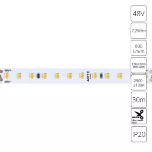 Светодиодная лента 48V 7,2W/m 3000К 30м Arte Lamp TAPE A4812010-03-3K Светодиодная лента 48V 7,2W/m 3000К 30м Arte Lamp TAPE A4812010-03-3K